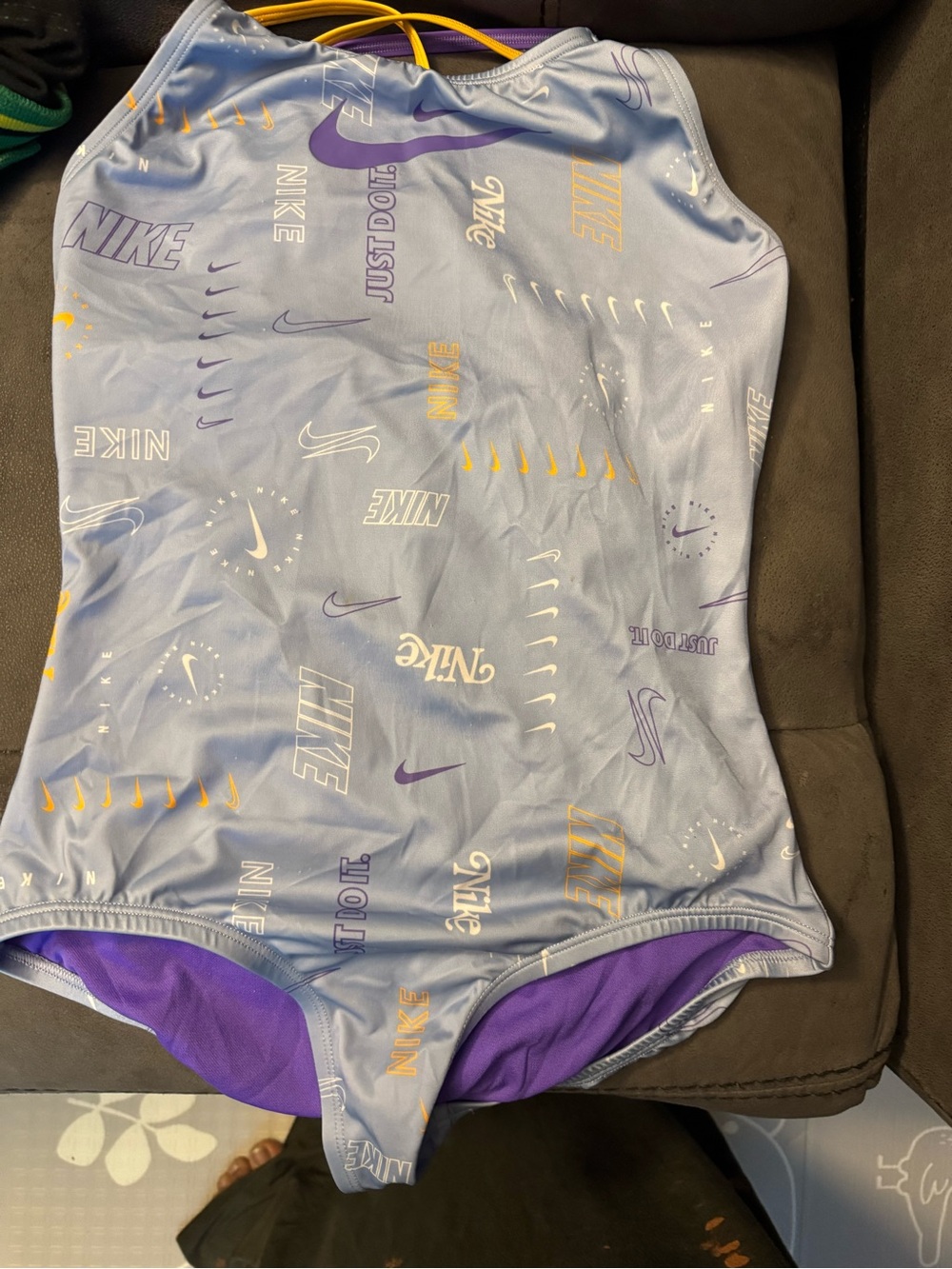 Nike Purple & Light  blue Girls' One-Piece Swim Suit with Yellow Accents